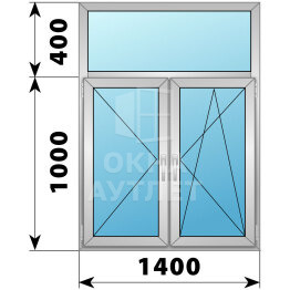 Двухстворчатое алюминиевое окно с глухой фрамугой 1000×1400 П-ПО ОА-53626