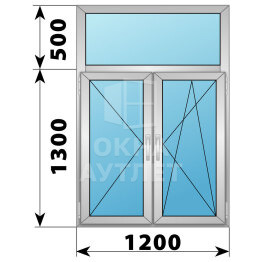 Двухстворчатое алюминиевое окно с глухой фрамугой 1200×1800 П-ПО ОА-54994