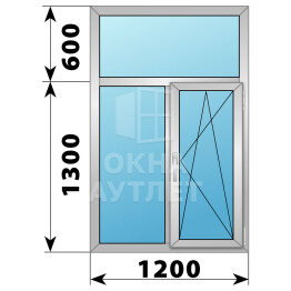 Двухстворчатое алюминиевое окно с глухой фрамугой 1200×1900 Г-ПО ОА-51641