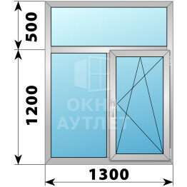 Двухстворчатое алюминиевое окно с глухой фрамугой 1300×1700 Г-ПО ОА-54829