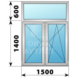 Двухстворчатое алюминиевое окно с глухой фрамугой 1500×2000 П-ПО ОА-51953