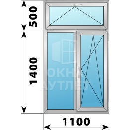 Двухстворчатое алюминиевое окно с откидной фрамугой 1100×1900 Г-ПО ОА-51785