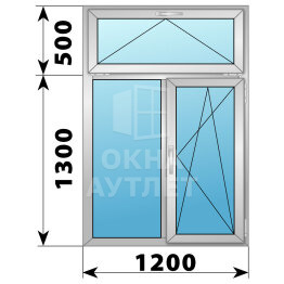 Двухстворчатое алюминиевое окно с откидной фрамугой 1200×1800 Г-ПО ОА-55018