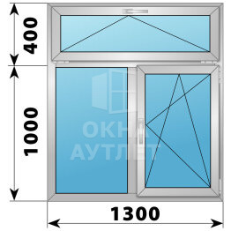Двухстворчатое алюминиевое окно с откидной фрамугой 1300×1400 Г-ПО ОА-54931