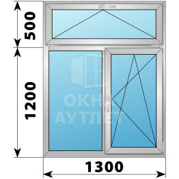 Двухстворчатое алюминиевое окно с откидной фрамугой 1300×1700 Г-ПО ОА-55051