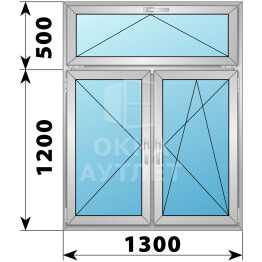Двухстворчатое алюминиевое окно с откидной фрамугой 1300×1700 П-ПО ОА-55165