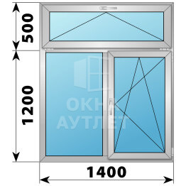 Двухстворчатое алюминиевое окно с откидной фрамугой 1400×1700 Г-ПО ОА-55099