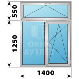Двухстворчатое алюминиевое окно с откидной фрамугой 1400×1800 Г-ПО ОА-55261