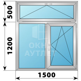 Двухстворчатое алюминиевое окно с откидной фрамугой 1500×1700 Г-ПО ОА-55129
