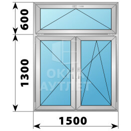 Двухстворчатое алюминиевое окно с откидной фрамугой 1500×1900 П-ПО ОА-52079