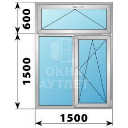 Двухстворчатое алюминиевое окно с откидной фрамугой 1500×2100 Г-ПО ОА-52004
