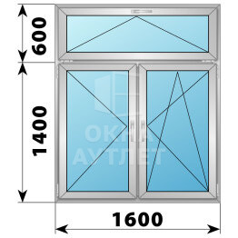 Двухстворчатое алюминиевое окно с откидной фрамугой 1600×2000 П-ПО ОА-52136