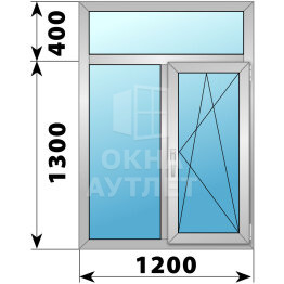 Двухстворчатое деревянно-алюминиевое окно с глухой фрамугой 1200×1700 Г-ПО ОА-46599