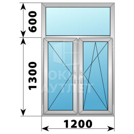 Двухстворчатое деревянно-алюминиевое окно с глухой фрамугой 1200×1900 П-ПО ОА-47178