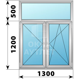 Двухстворчатое деревянно-алюминиевое окно с глухой фрамугой 1300×1700 П-ПО ОА-47109