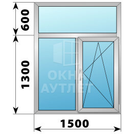 Двухстворчатое деревянно-алюминиевое окно с глухой фрамугой 1500×1900 Г-ПО ОА-47493