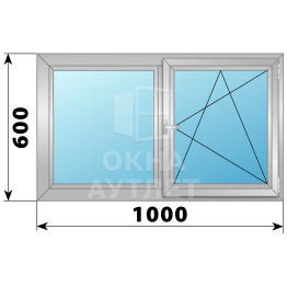 Двухстворчатое поворотно-откидное алюминиевое окно Г-ПО 1000×600 ОА-33882