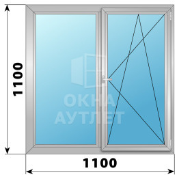 Двухстворчатое поворотно-откидное алюминиевое окно Г-ПО 1100×1100 ОА-34056