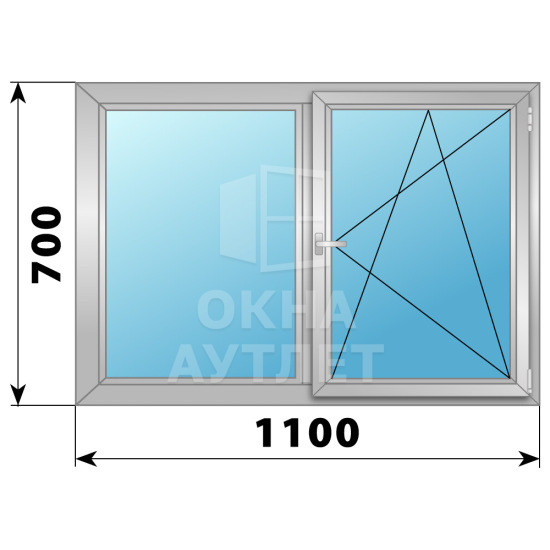 Двухстворчатое поворотно-откидное алюминиевое окно Г-ПО 1100×700 ОА-33924