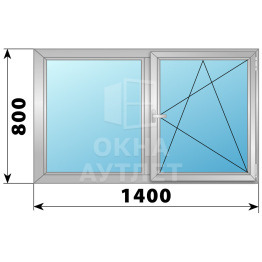 Двухстворчатое поворотно-откидное алюминиевое окно Г-ПО 1400×800 ОА-34023