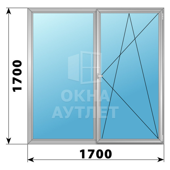 Двухстворчатое поворотно-откидное алюминиевое окно Г-ПО 1700×1700 ОА-34469