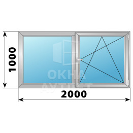 Двухстворчатое поворотно-откидное алюминиевое окно Г-ПО 2000×1000 ОА-34253