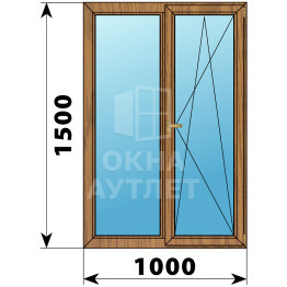 Двухстворчатое деревянное окно из лиственницы Г-ПО 1000×1500 ОА-36146