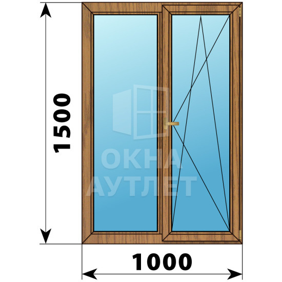 Двухстворчатое деревянное окно из лиственницы Г-ПО 1000×1500 ОА-36146