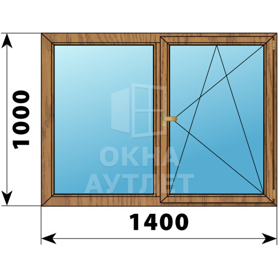 Двухстворчатое деревянное окно из лиственницы Г-ПО 1400×1000 ОА-36020