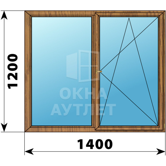 Двухстворчатое деревянное окно из лиственницы Г-ПО 1400×1200 ОА-36419