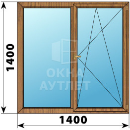Двухстворчатое деревянное окно из лиственницы Г-ПО 1400×1400 ОА-36734