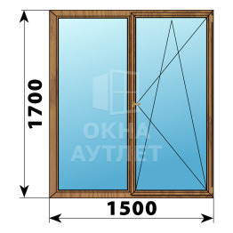 Двухстворчатое деревянное окно из лиственницы Г-ПО 1500×1700 ОА-37223