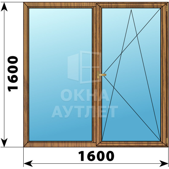 Двухстворчатое деревянное окно из лиственницы Г-ПО 1600×1600 ОА-37232