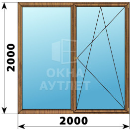 Двухстворчатое деревянное окно из лиственницы Г-ПО 2000×2000 ОА-37814