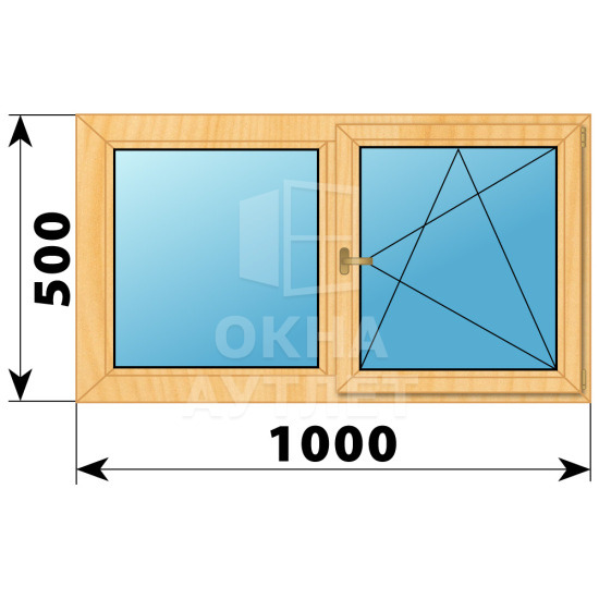 Двухстворчатое деревянное окно из сосны Г-ПО 1000×500 ОА-34637