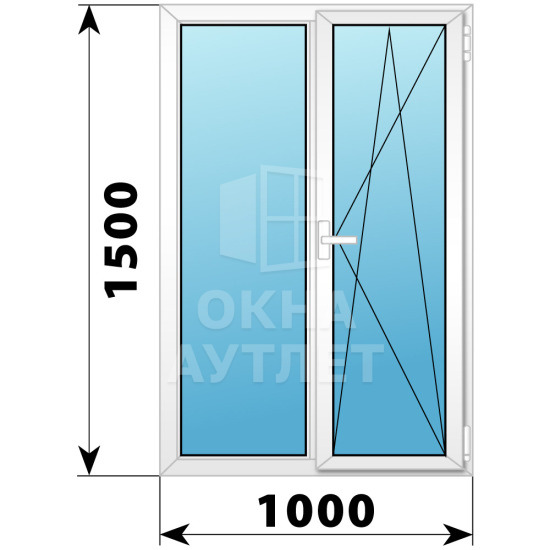 Двухстворчатое поворотно-откидное пластиковое окно Г-ПО 1000×1500 ОА-32556