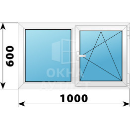 Двухстворчатое поворотно-откидное пластиковое окно Г-ПО 1000×600 ОА-32193