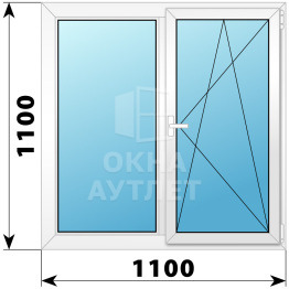 Двухстворчатое поворотно-откидное пластиковое окно Г-ПО 1100×1100 ОА-32427
