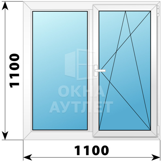 Двухстворчатое поворотно-откидное пластиковое окно Г-ПО 1100×1100 ОА-32427