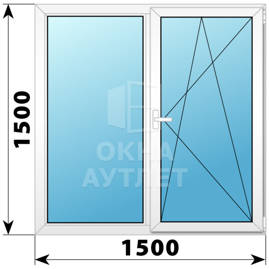 Двухстворчатое поворотно-откидное пластиковое окно Г-ПО 1500×1500 ОА-32901