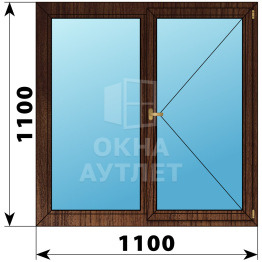 Двухстворчатое деревянное окно из дуба Г-П 1100×1100 ОА-35864