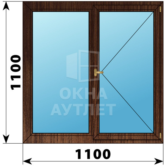 Двухстворчатое деревянное окно из дуба Г-П 1100×1100 ОА-35864