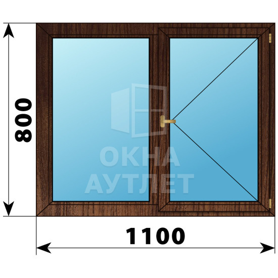 Двухстворчатое деревянное окно из дуба Г-П 1100×800 ОА-35336