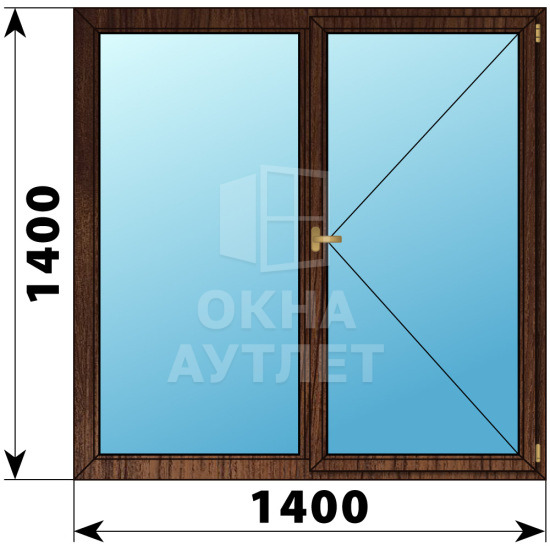 Двухстворчатое деревянное окно из дуба Г-П 1400×1400 ОА-36878