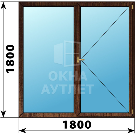Двухстворчатое деревянное окно из дуба Г-П 1800×1800 ОА-37676