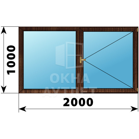 Двухстворчатое деревянное окно из дуба Г-П 2000×1000 ОА-36920