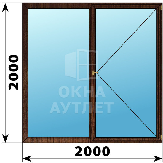 Двухстворчатое деревянное окно из дуба Г-П 2000×2000 ОА-37853