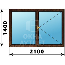 Двухстворчатое деревянное окно из дуба Г-П 2100×1400 ОА-37565