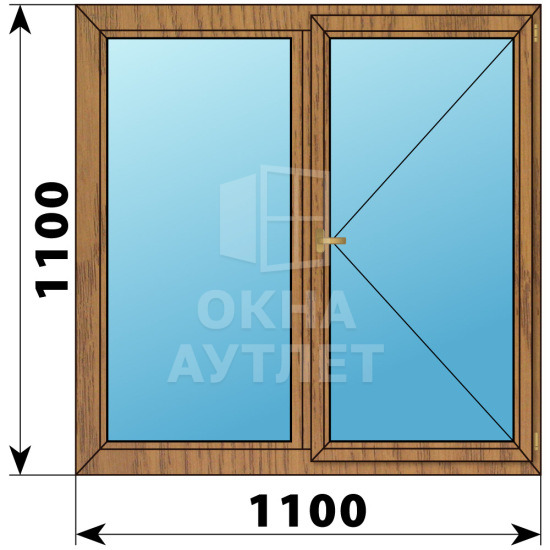 Двухстворчатое деревянное окно из лиственницы Г-П 1100×1100 ОА-35570