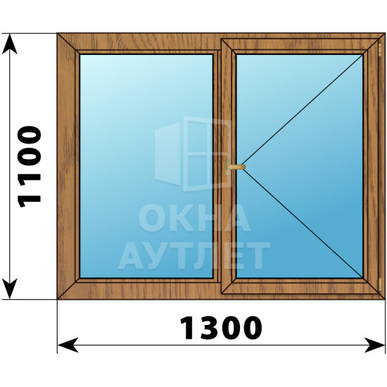 Двухстворчатое деревянное окно из лиственницы Г-П 1300×1100 ОА-35888